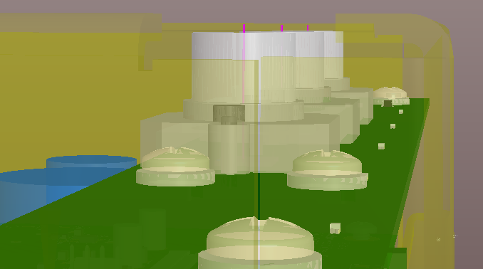 Camera assembly:  Camera focal axes modeled in magenta