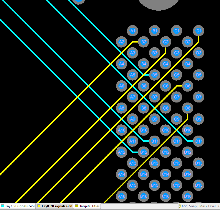 oblique routing is especially suited to mult-row connector with staggered pins