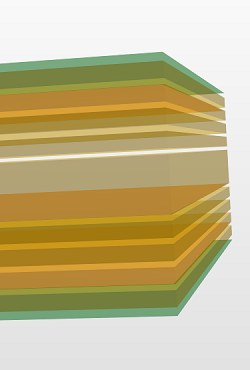 Stack-up 10 layers in CAD 3D perspective showing thick center core