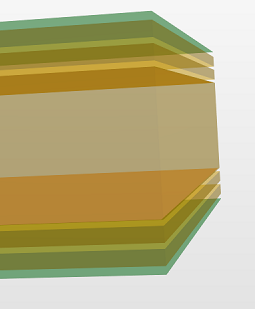 Stack-up 6 layers in CAD 3D perspective showing even thickec center core